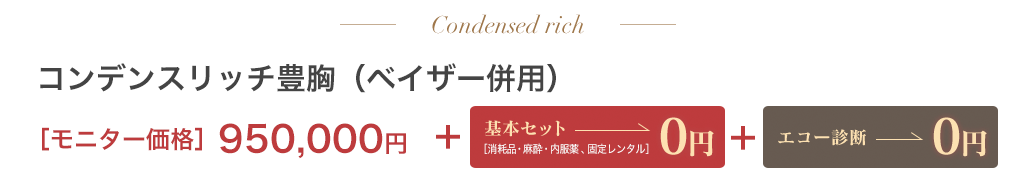 コンデンスリッチ豊胸（ベイザー併用） 950,000円＋基本セット0円＋エコー診断0円