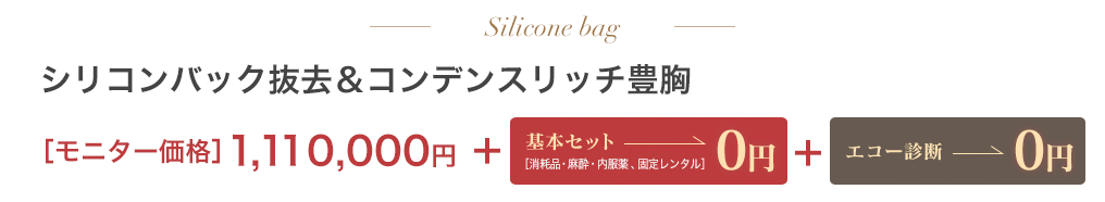 シリコンバック抜去＆コンデンスリッチ豊胸 1,110,000円＋基本セット0円＋エコー診断0円